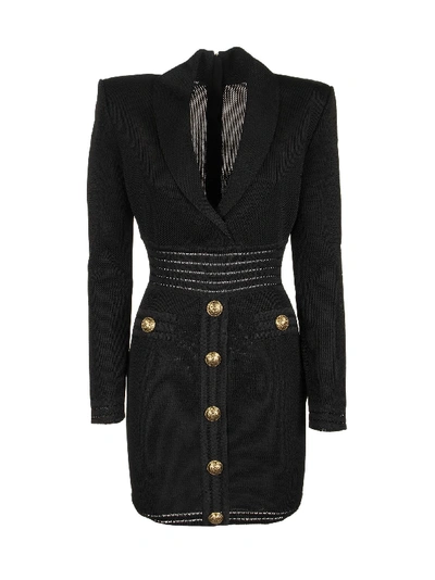Shop Balmain Black Viscose Dress With Dark Buttons