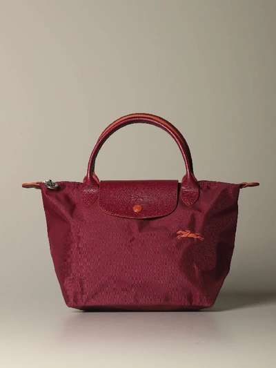 Shop Longchamp Bag In Nylon With Logo In Burgundy