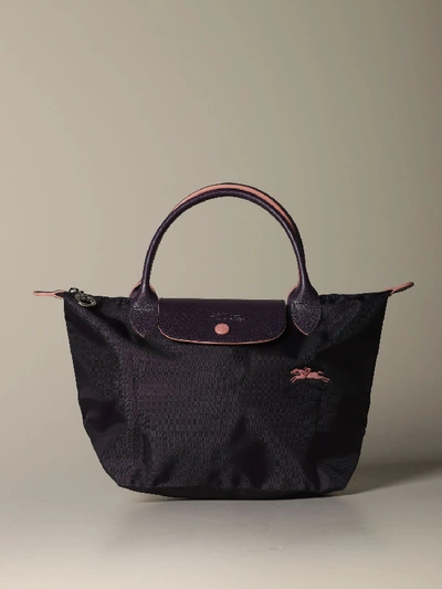 Shop Longchamp Bag In Nylon With Logo In Blueberry