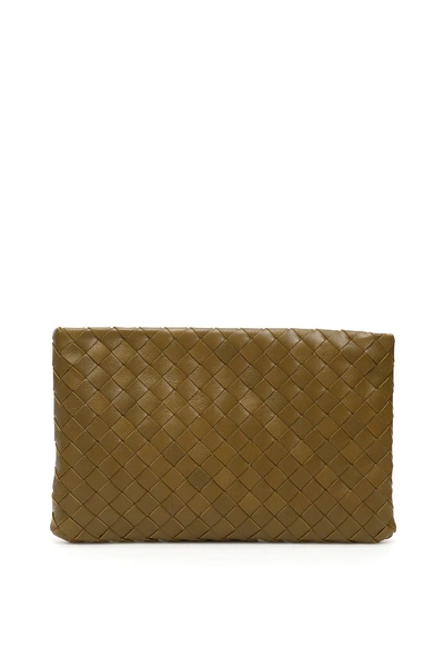 Shop Bottega Veneta Unisex Biletto Clutch In Mud Mud Mud Gold (green)