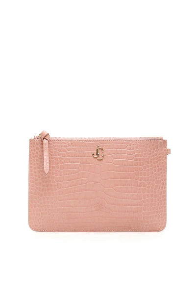 Shop Jimmy Choo Fara Monogram Pouch In Blush (pink)