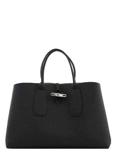 Shop Longchamp Roseau Top Handle Bag L In Black