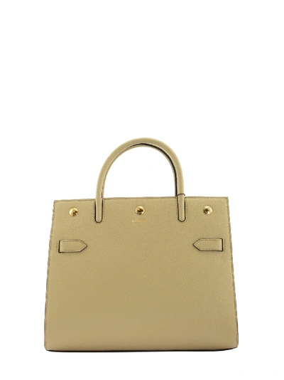 Shop Burberry Small Leather Two-handle Title Bag Light Beige