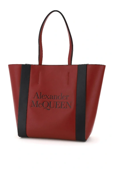 Shop Alexander Mcqueen Signature Tote Bag In Oxblood Black (red)