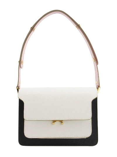 Shop Marni Trunk Bag In Saffiano Leather In Black/white/pink
