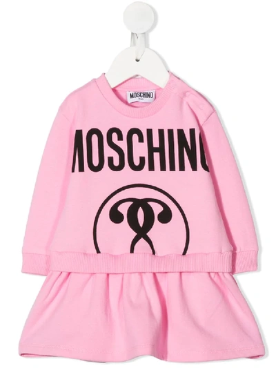Shop Moschino Logo Long-sleeve Dress In Pink