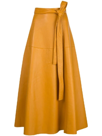 Shop Oscar De La Renta Tie-waist A-line Skirt In Yellow
