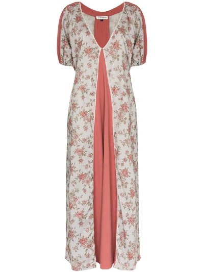 Shop Masterpeace Floral Print Panelled Maxi Dress In Red