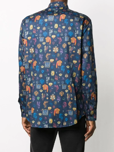 Shop Etro Graphic-print Long-sleeve Shirt In Blue