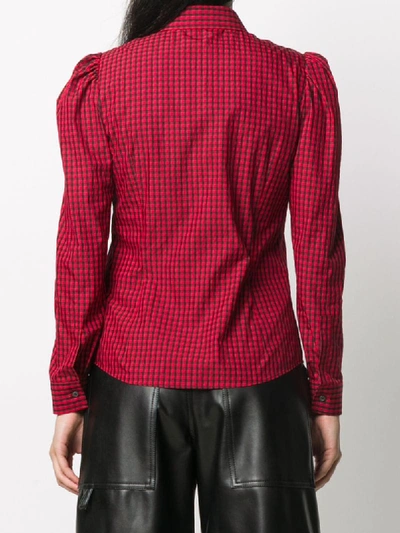 Shop Red Valentino Puff-shoulder Gingham Shirt In Red