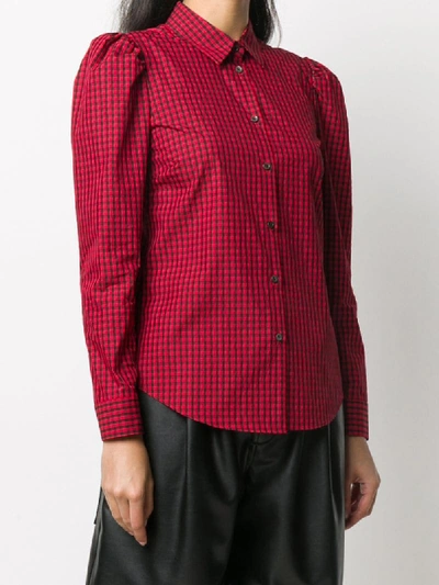 Shop Red Valentino Puff-shoulder Gingham Shirt In Red