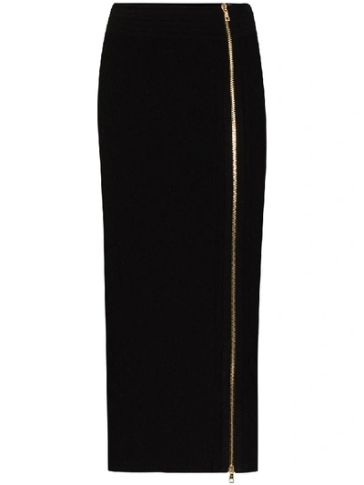 Shop Balmain High-waisted Zip Pencil Skirt In Black