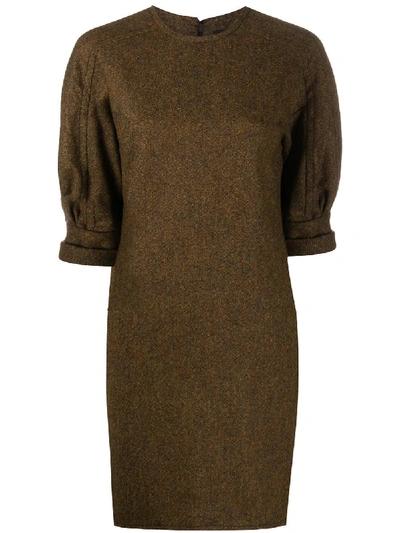 Shop Dsquared2 Puff-sleeved Mini Shift Dress In Brown