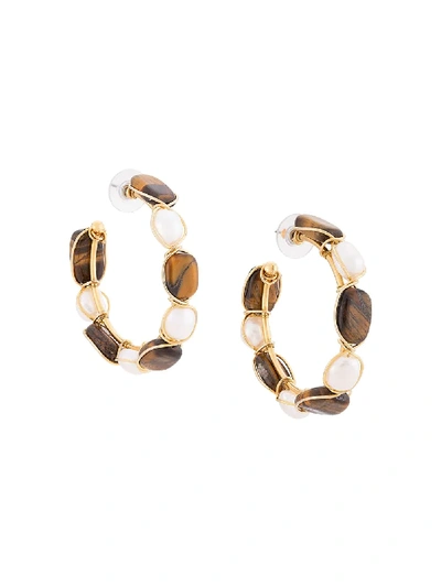 Shop Oscar De La Renta Tiger Eye And Gem Earrings In Gold