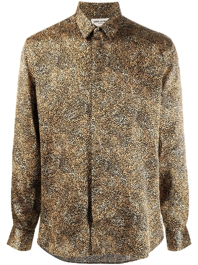 Saint Laurent Leopard Print Silk Button-up Shirt In Yellow