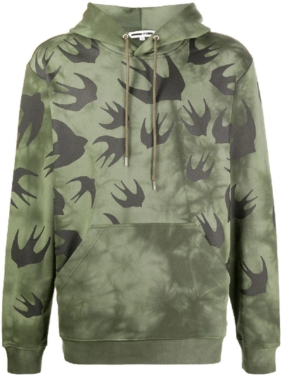 Shop Mcq By Alexander Mcqueen Bird Print Hoodie  In Green