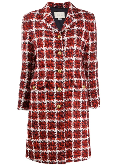 Shop Gucci Single-breasted Tweed Coat In Red