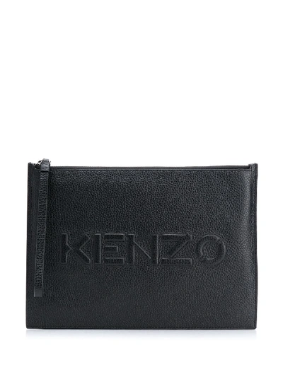 Shop Kenzo Logo Embossed Zip Clutch In Black