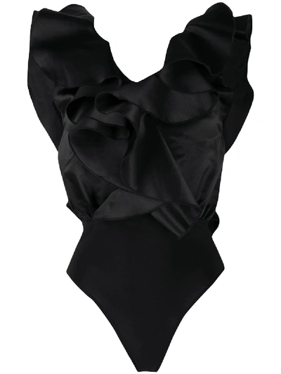 Shop Alchemy Ruffled V-neck Body In Black