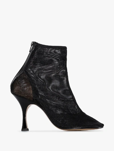 Shop Mm6 Maison Margiela Black Mesh Ankle Boots