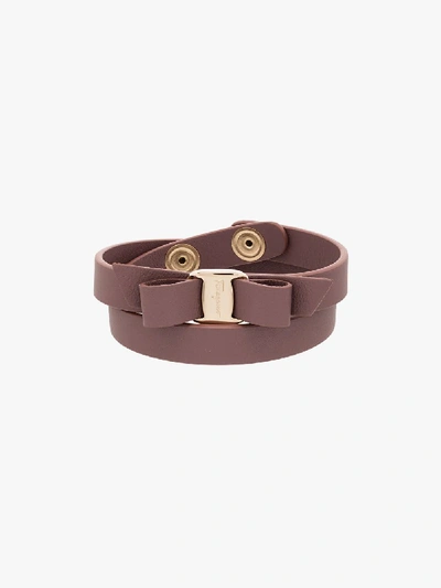 Shop Ferragamo Pink Bow Leather Wrap Bracelet