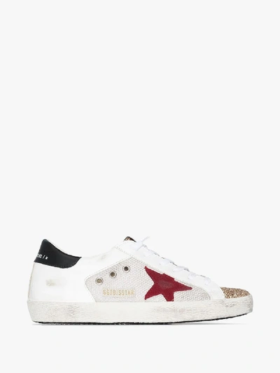 Shop Golden Goose White Superstar Mesh Leather Sneakers In Gold