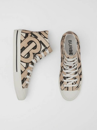 Burberry Monogram-print High-top Sneakers In Neutrals | ModeSens