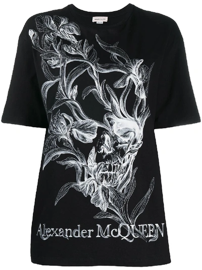 Shop Alexander Mcqueen Iris Skull Crew-neck T-shirt In Black