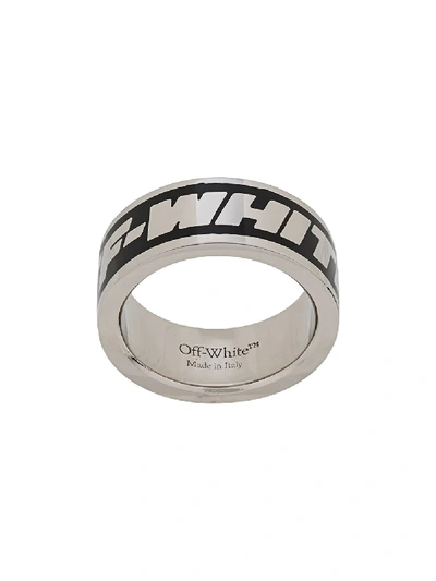 Shop Off-white Engraved-logo Band Ring In Black