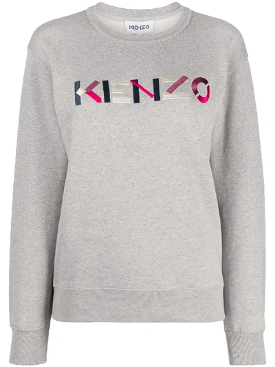 Shop Kenzo Logo Embroidered Sweatshirt In Grey