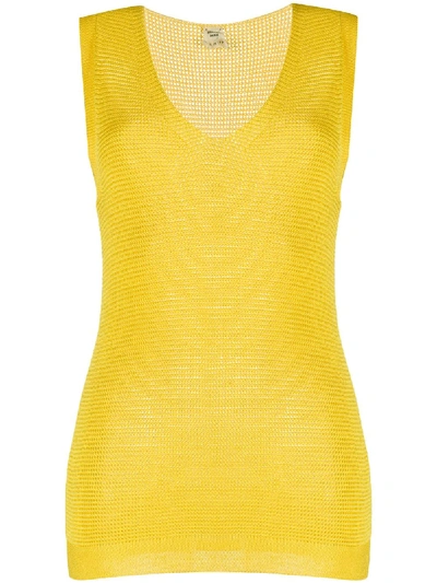 Pre-owned Hermes 1990s  V-neck Knitted Top In Yellow