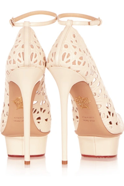 Shop Charlotte Olympia Scribble Dolores Cutout Leather Pumps In White