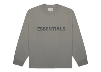 Pre-owned Fear Of God Essentials 3d Silicon Applique Boxy Long Sleeve T-shirt Gray Flannel/charcoal