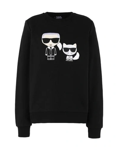 Shop Karl Lagerfeld Ikonik Karl &choupette Sweat Woman Sweatshirt Black Size L Cotton