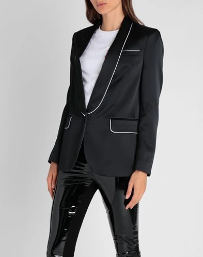 Shop Karl Lagerfeld Satin Blazer W/ Piping Woman Suit Jacket Black Size 4 Polyester