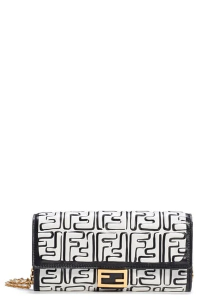 Shop Fendi X Joshua Vides Ff Logo Leather Wallet On A Chain In White