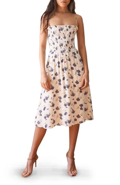Shop Reformation Sable Smocked Bodice Midi Dress In Blueberries