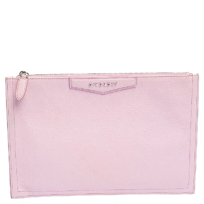 Pre-owned Givenchy Baby Pink Leather Antigona Zip Clutch
