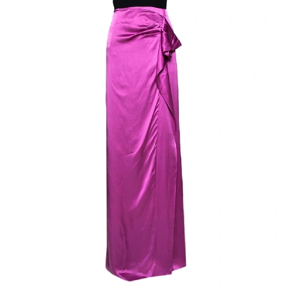Pre-owned Valentino Fuchsia Silk Draped Maxi Skirt L In Pink