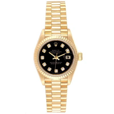 Shop Rolex President Datejust Yellow Gold Black Diamond Dial Ladies Watch 69178 In Not Applicable