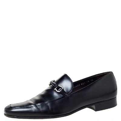 Pre-owned Ferragamo Black Leather Horsebit Slip On Loafers Size 44