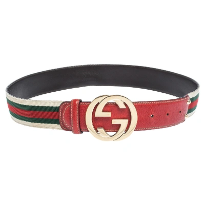 Pre-owned Gucci Red Web Canvas And Leather Interlocking Gg Buckle Belt 80cm