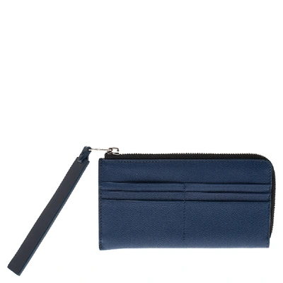 Pre-owned Burberry Blue Leather Cole Zip Wallet