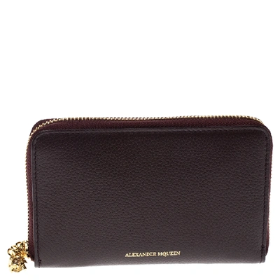 Pre-owned Alexander Mcqueen Burgundy Leather Zip Around Compact Wallet