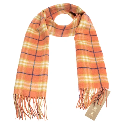Pre-owned Burberry Orange Classic Vintage Check Cashmere Scarf