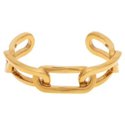Pre-owned Burberry Chain Link Motif Gold Tone Open Cuff Bracelet M