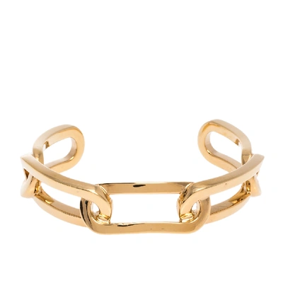 Pre-owned Burberry Chain Link Motif Gold Tone Open Cuff Bracelet L