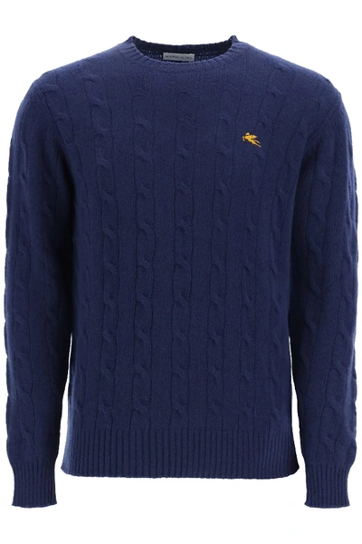 Shop Etro Cable Knit Wool Sweater In Blue