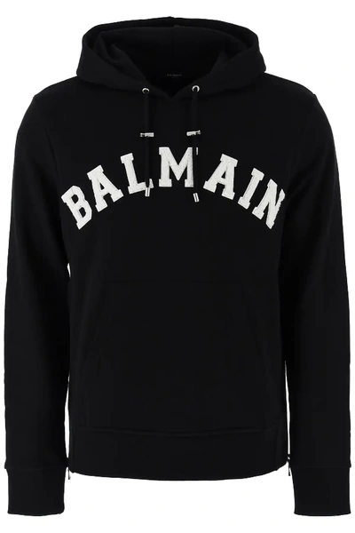 Shop Balmain Logo Hoodie In Black,white