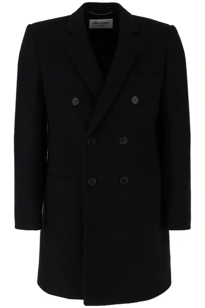 Shop Saint Laurent Wool Coat In Black